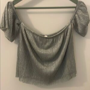 Blue Blush Metallic Silver Blouse